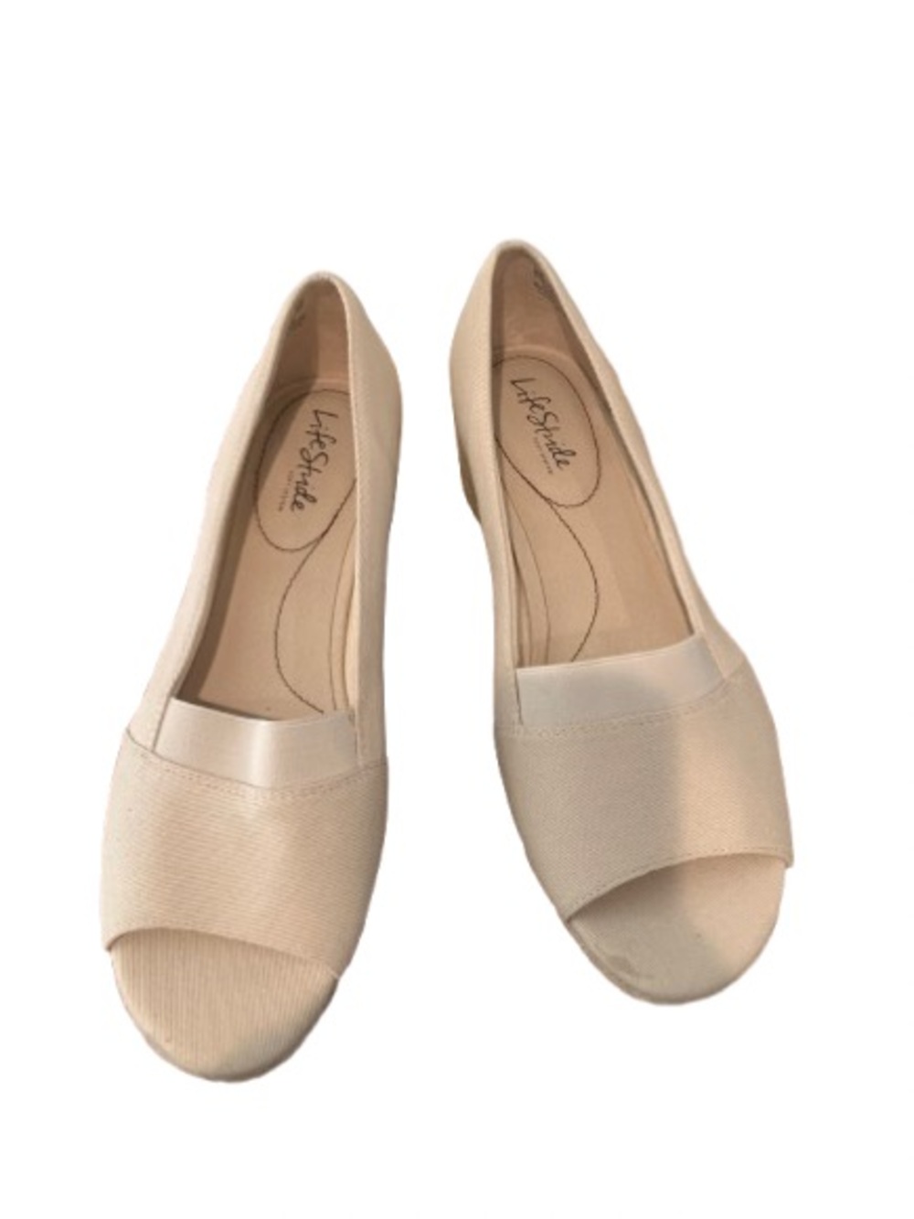 LifeStride Parigi Open Toe Wedge Shoes Women’s 10M Beige Canvas Comfort Sandals - Picture 2 of 10